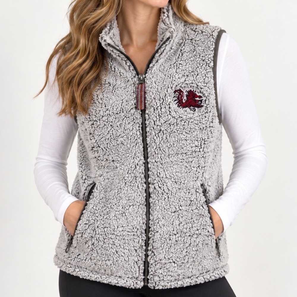 Pressbox South Carolina Gamecocks Sherpa Fleece Vest M Full Zip Cozy SEC College